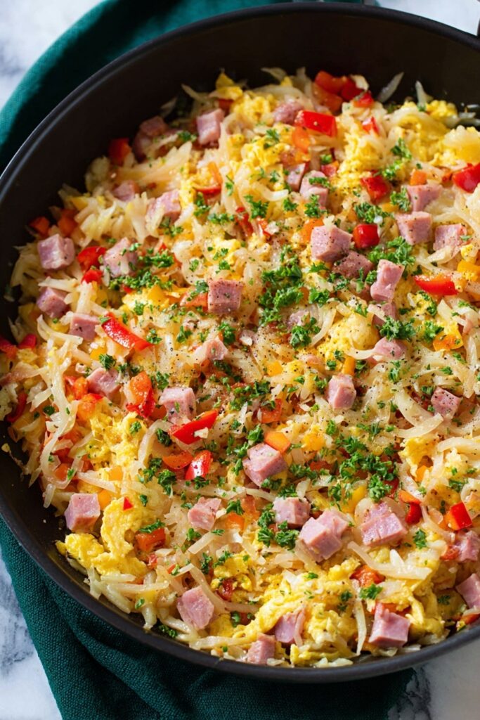 Easy Breakfast Hash with Ham and Cheese Recipe