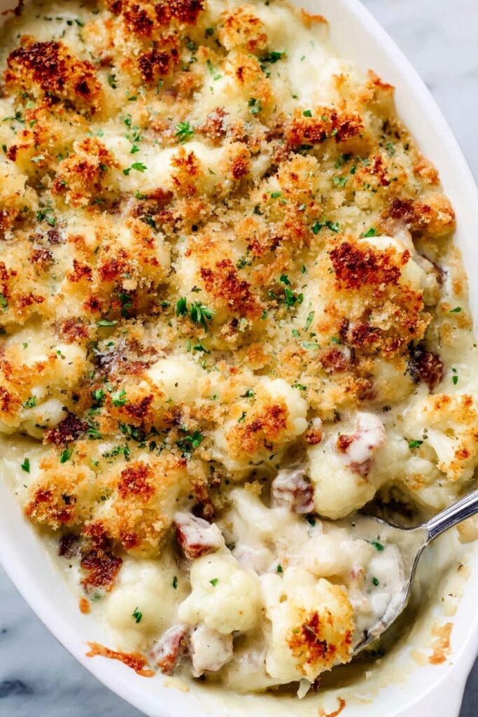 Creamy Cauliflower Bacon Gratin Recipe