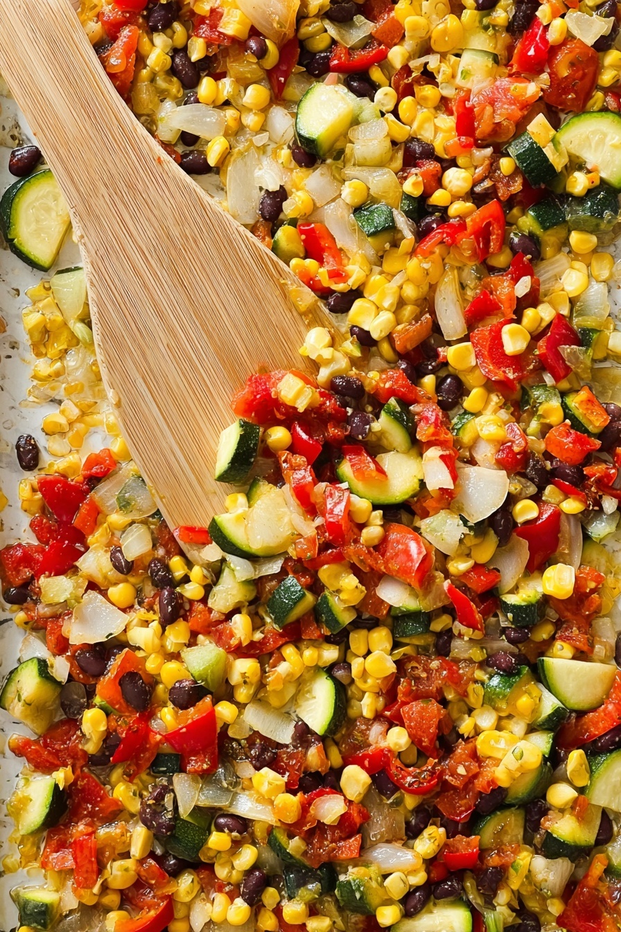 Roasted Veggie and Black Bean Tacos, healthy vegetarian tacos, easy veggie taco recipe, quick plant-based dinner, flavorful roasted vegetable tacos - Three toasted corn tortillas lay on a white plate, each topped with a colorful mix of black beans, diced red bell peppers, yellow corn, onion chunks, and green zucchini slices. Small crumbles of white cheese are sprinkled on top, adding texture and contrast. The tortillas have a slightly browned, crispy edge. Two lime wedges rest on the plate, along with a few sprigs of fresh green cilantro on the side. The plate is set on a white marbled surface with a green and red cloth beneath it. Photo taken with an iphone --ar 2:3 --v 7