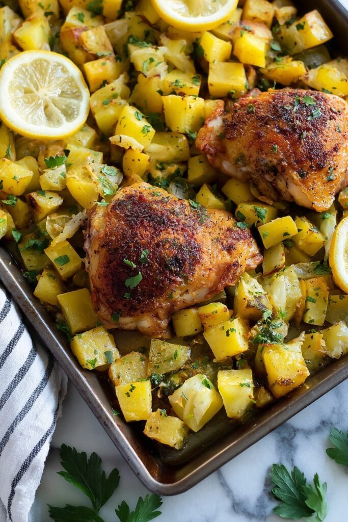 Lemon Herb Baked Chicken and Potatoes Recipe