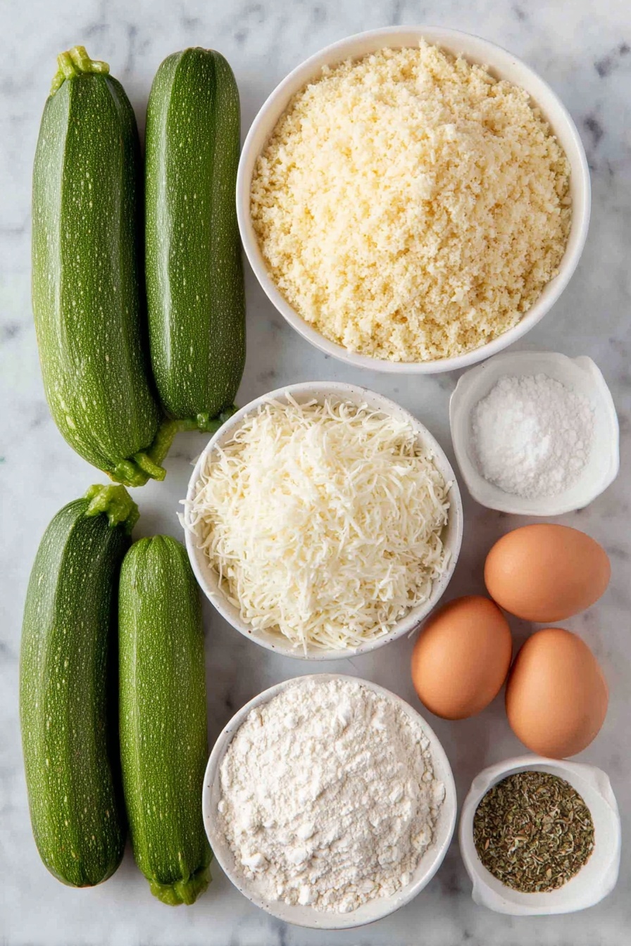 Baked Zucchini Fries with Parmesan, healthy zucchini fries, crispy baked zucchini, Parmesan zucchini snack, Italian seasoned zucchini fries - Flat lay of three fresh green zucchinis, a small white ceramic bowl of pale golden panko crumbs, a small white ceramic bowl of finely grated parmesan cheese, a small white ceramic bowl of mixed Italian seasoning herbs, a small white ceramic bowl of garlic powder, a small white ceramic bowl of coarse salt, a small white ceramic bowl of white flour, two whole brown eggs with clean shells, and a small white ceramic bowl of clear water, all arranged with perfect symmetry, placed on a clean white marble surface, soft natural light, photo taken with an iPhone, professional food photography style, fresh ingredients, white ceramic bowls, no bottles, no duplicates, no utensils, no packaging --ar 2:3 --v 7 --p m7354615311229779997