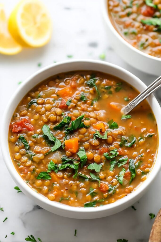 Hearty Lentil Soup with Spinach and Spices Recipe