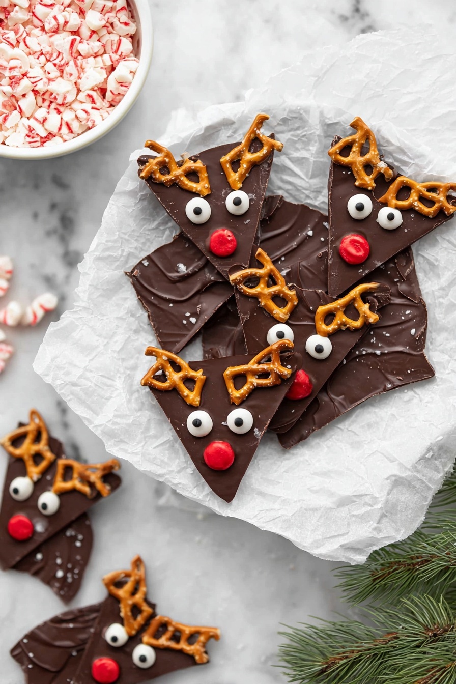 Peppermint Reindeer Chocolate Bark Recipe - Serving Suggestion