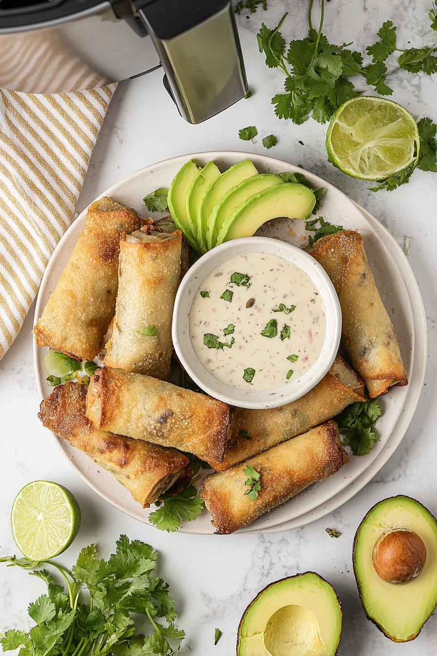 Air Fryer Avocado Egg Rolls with Dipping Sauce Recipe - Serving Suggestion