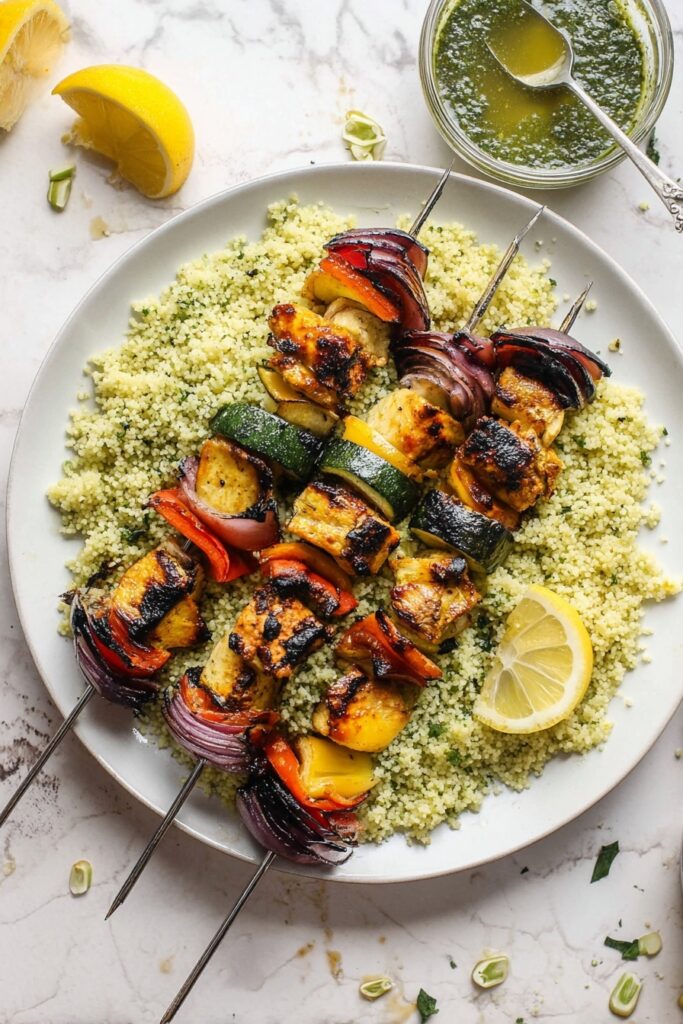 Grilled Chicken Skewers with Basil Couscous Recipe
